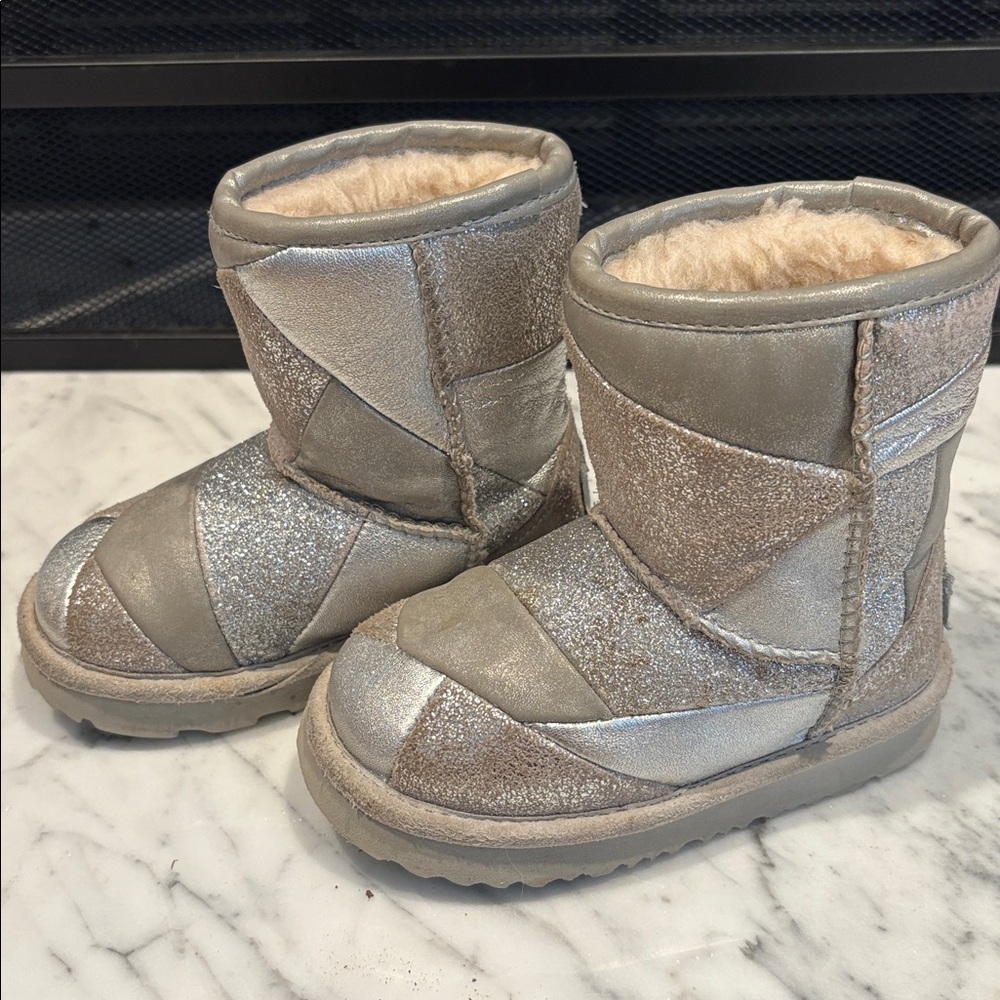 UGG Gray and Silver Shearling Boots